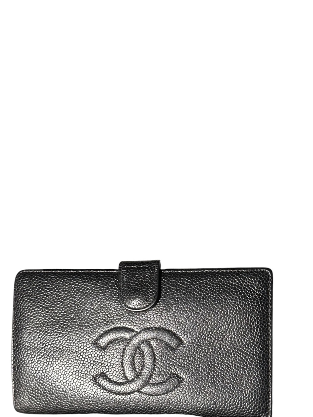 CHANEL Black Caviar Leather Embossed CC Logo Snap Wallet